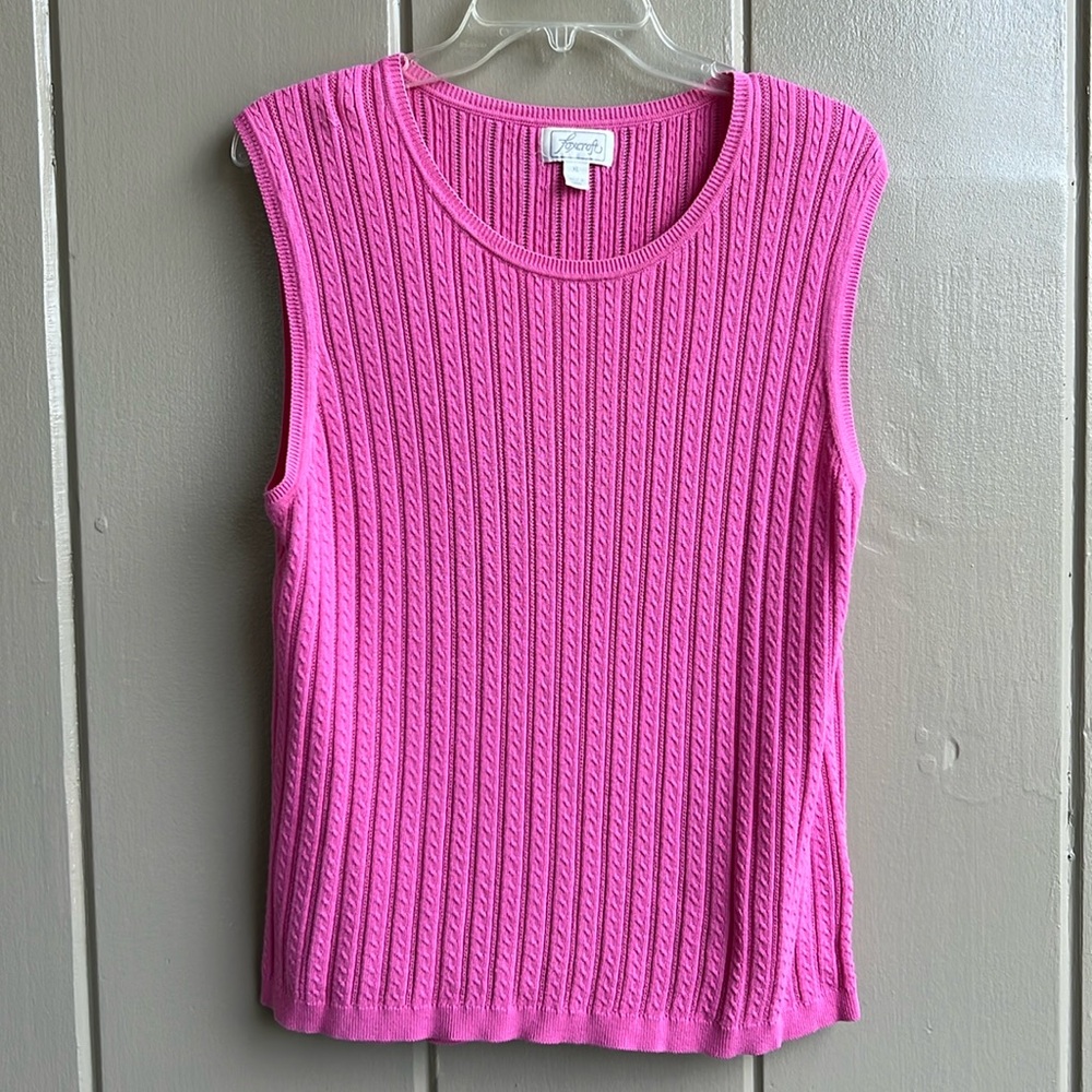 Foxcroft Pink Cable Knit Sleeveless Sweater_Size XL